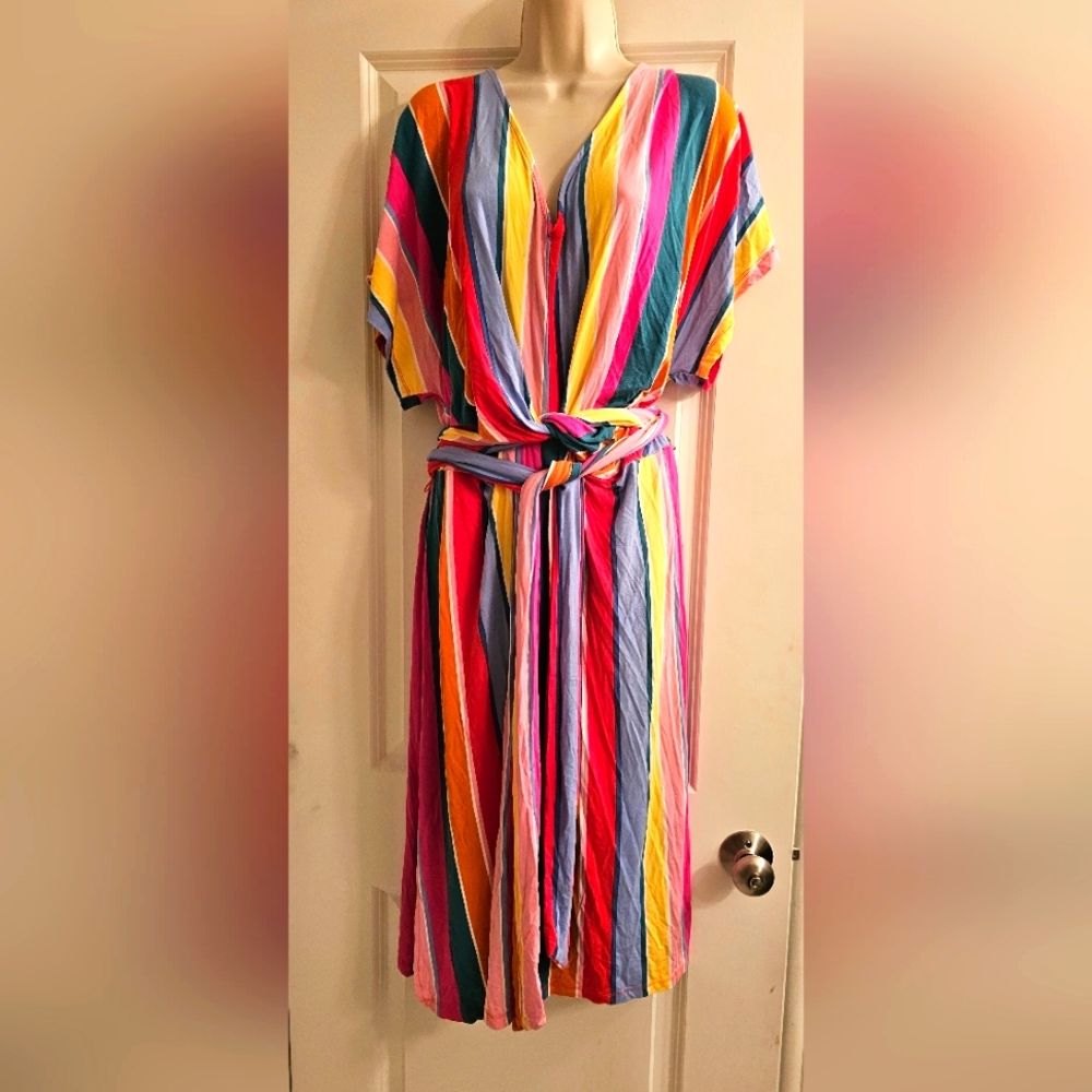 Multicolor Striped wrap around Eloquii dress (size 18) - Picture 1 of 6